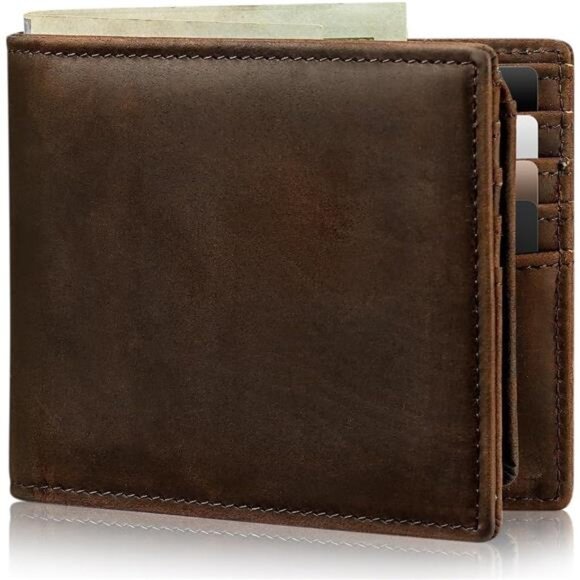 Mens Wallet Genuine Leather Bifold RFID Blocking Wallet for Men with 2 ID